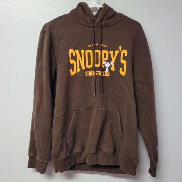 H&M Peanuts Snoopy Hoodie Brown Adult Small Mens Gym Strength Club Weights Gift - Picture 1 of 10